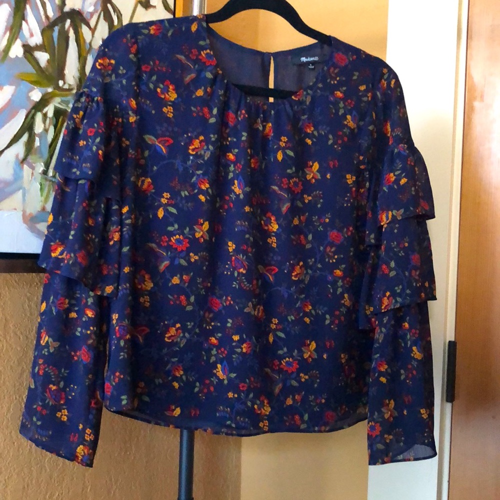 Madewell floral tiered ruffle sleeve top blouse S